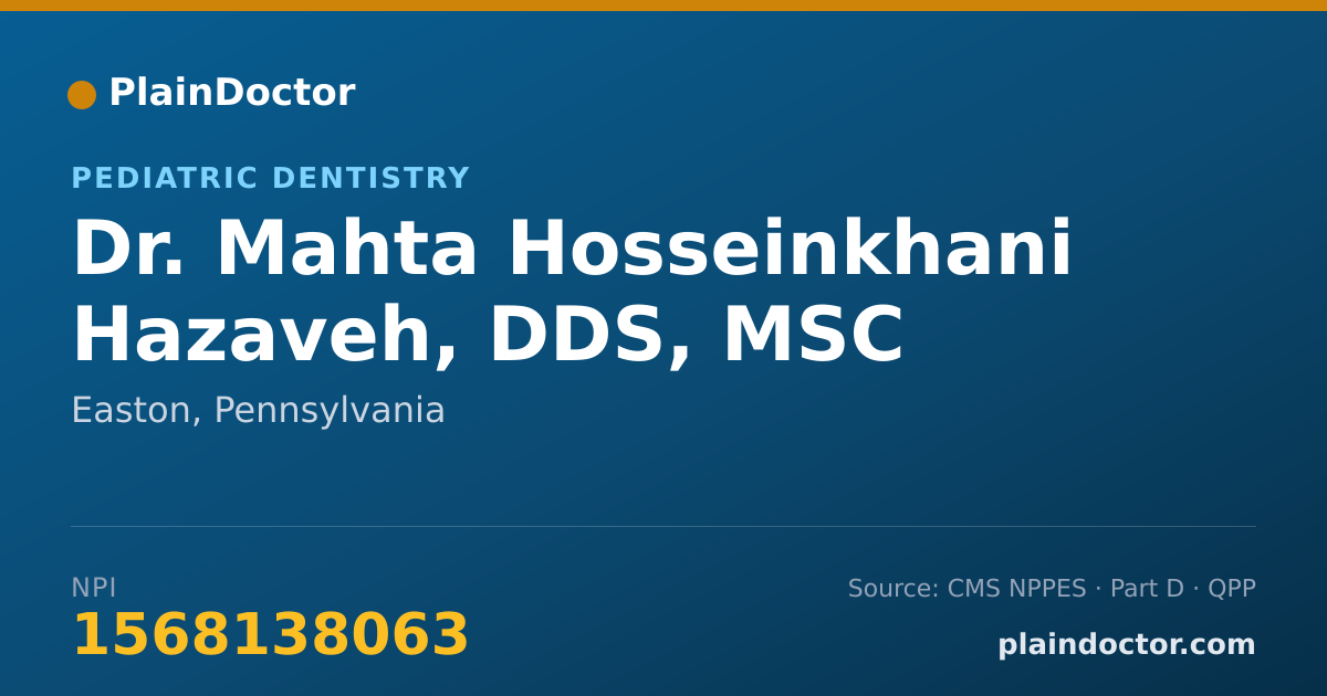 Shareable card for Mahta Hosseinkhani Hazaveh, DDS, MSC - Pediatric Dentistry, Easton, PA