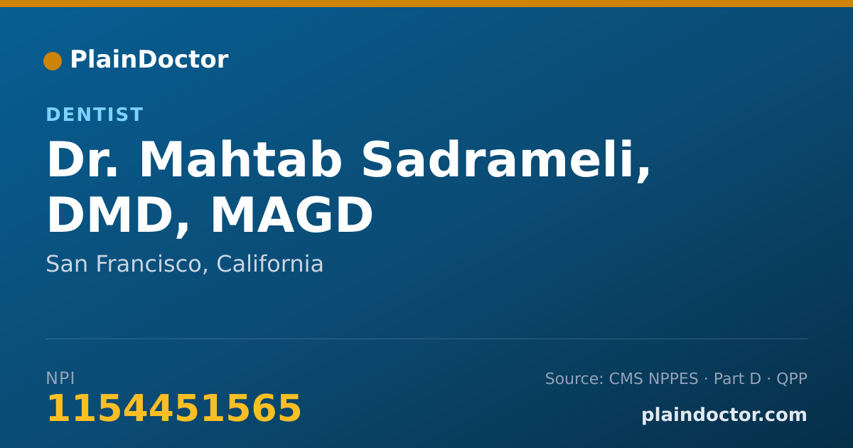 Shareable card for Mahtab Sadrameli, DMD, MAGD - Dentist, San Francisco, CA