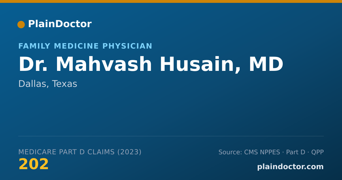 Shareable card for Mahvash Husain, MD - Family Medicine Physician, Dallas, TX