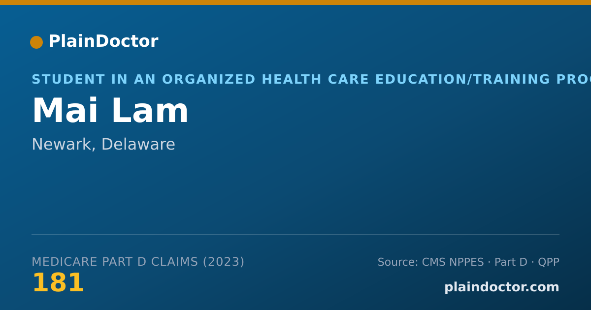 Shareable card for Mai Lam - Student in an Organized Health Care Education/Training Program, Newark, DE