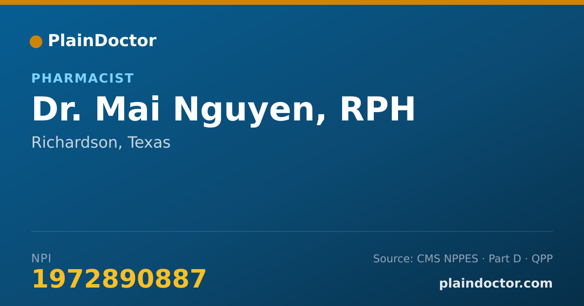 Shareable card for Mai Nguyen, RPH - Pharmacist, Richardson, TX