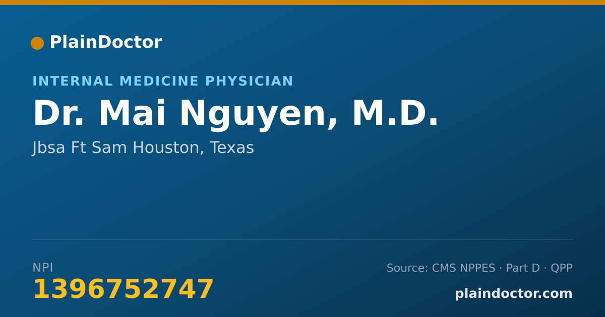 Shareable card for Mai Nguyen, M.D. - Internal Medicine Physician, Jbsa Ft Sam Houston, TX