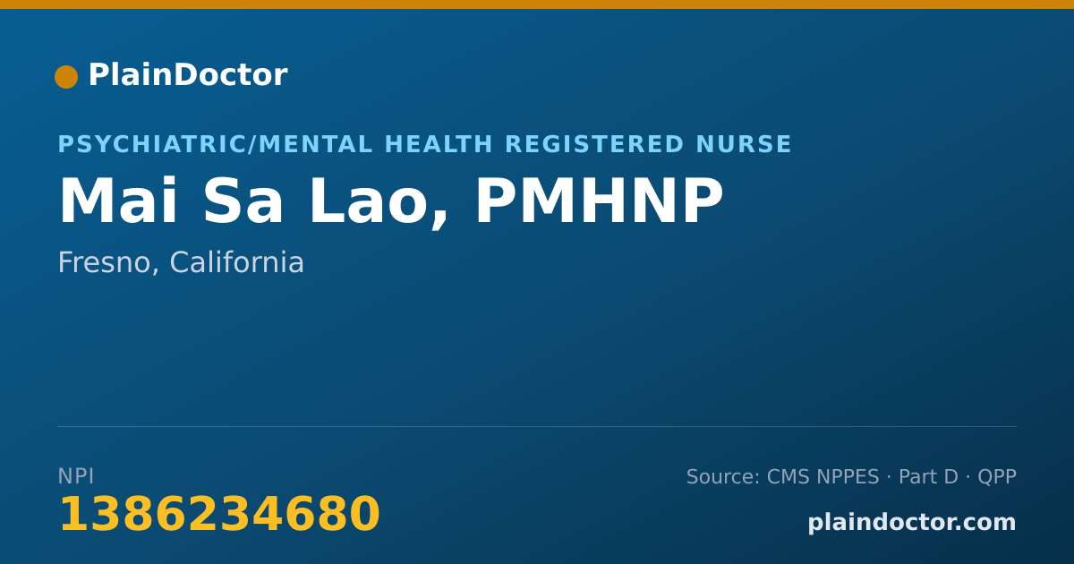 Shareable card for Mai Sa Lao, PMHNP - Psychiatric/Mental Health Registered Nurse, Fresno, CA