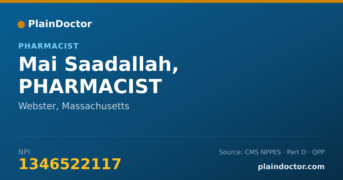 Shareable card for Mai Saadallah, PHARMACIST - Pharmacist, Webster, MA