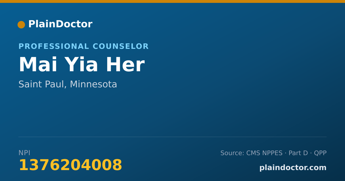 Shareable card for Mai Yia Her - Professional Counselor, Saint Paul, MN