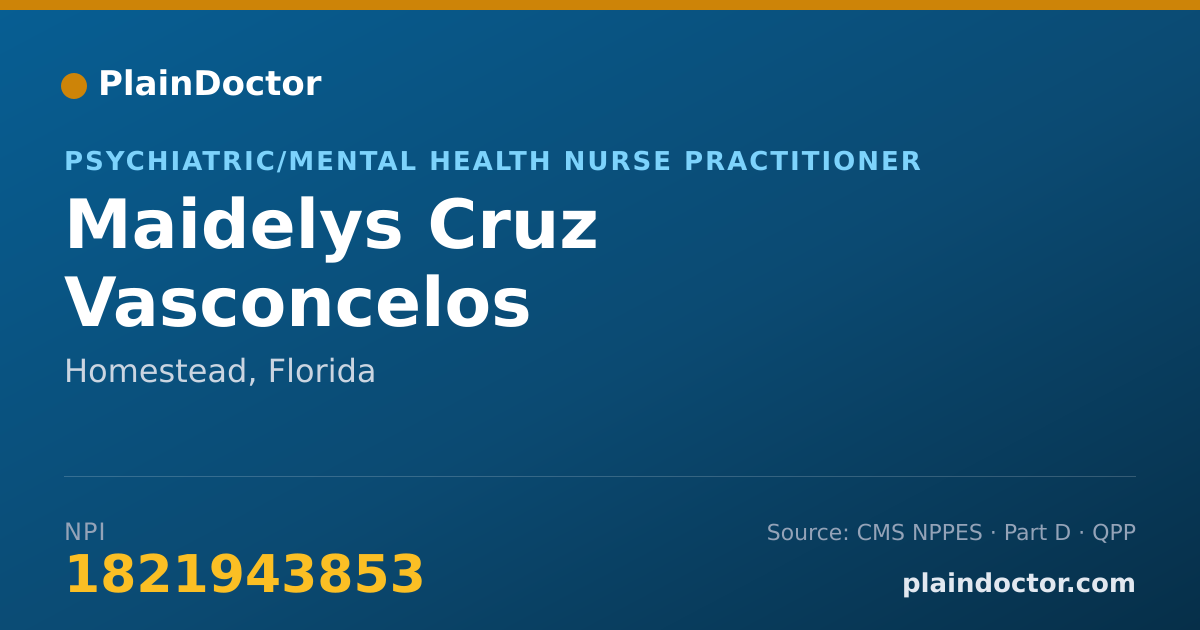 Shareable card for Maidelys Cruz Vasconcelos - Psychiatric/Mental Health Nurse Practitioner, Homestead, FL