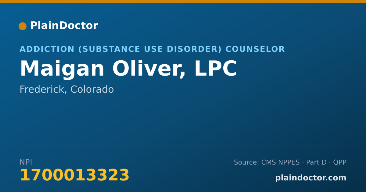 Shareable card for Maigan Oliver, LPC - Addiction (Substance Use Disorder) Counselor, Frederick, CO