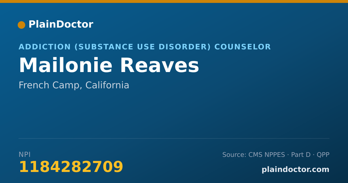 Shareable card for Mailonie Reaves - Addiction (Substance Use Disorder) Counselor, French Camp, CA