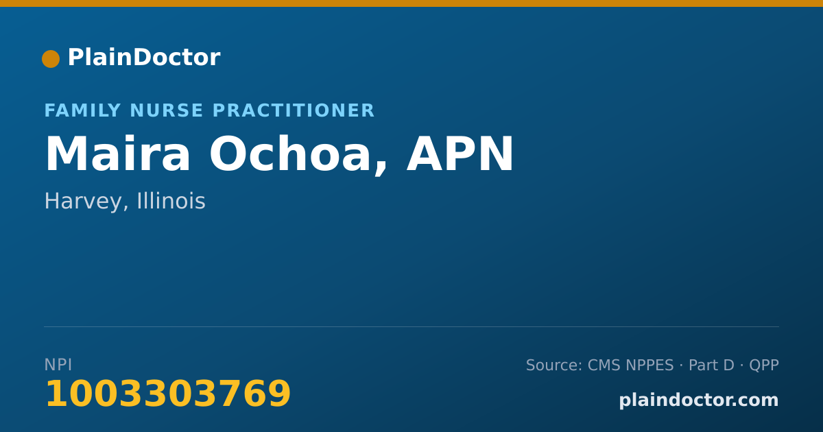 Shareable card for Maira Ochoa, APN - Family Nurse Practitioner, Harvey, IL