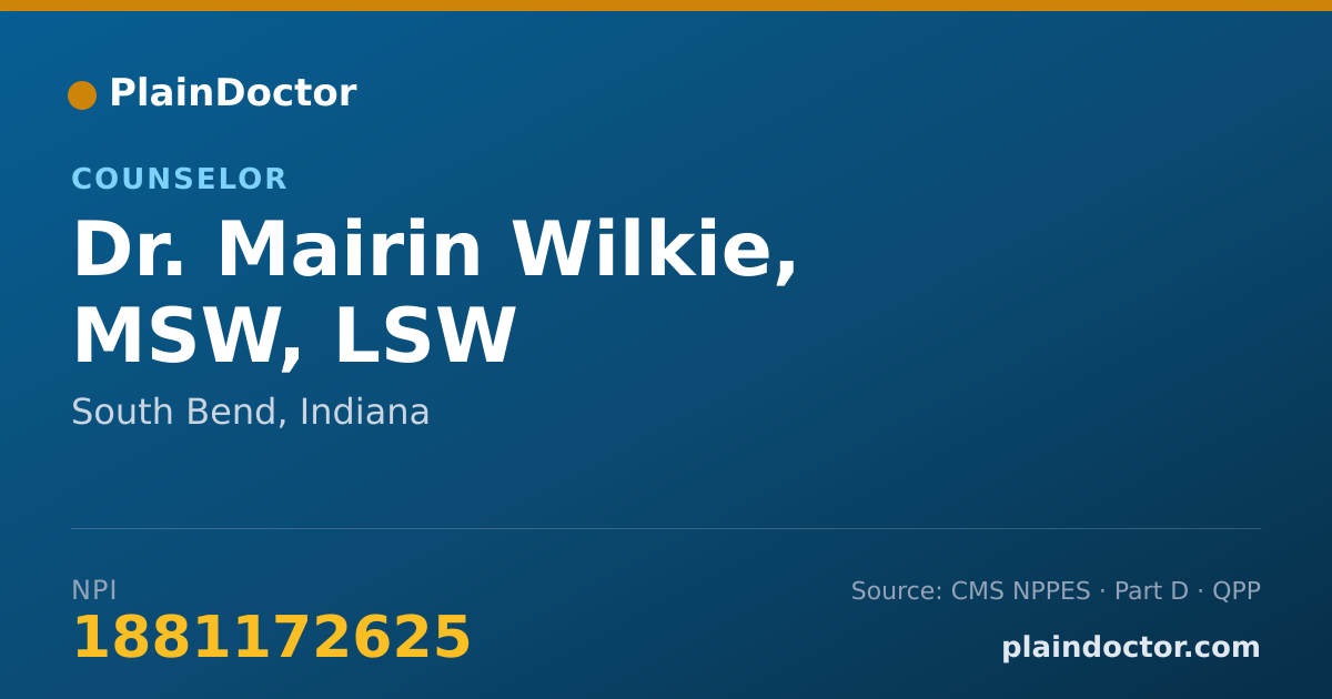 Shareable card for Mairin Wilkie, MSW, LSW - Counselor, South Bend, IN