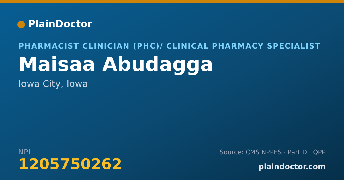Shareable card for Maisaa Abudagga - Pharmacist Clinician (PhC)/ Clinical Pharmacy Specialist, Iowa City, IA