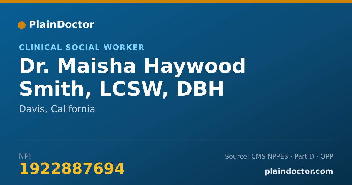 Shareable card for Maisha Haywood Smith, LCSW, DBH - Clinical Social Worker, Davis, CA