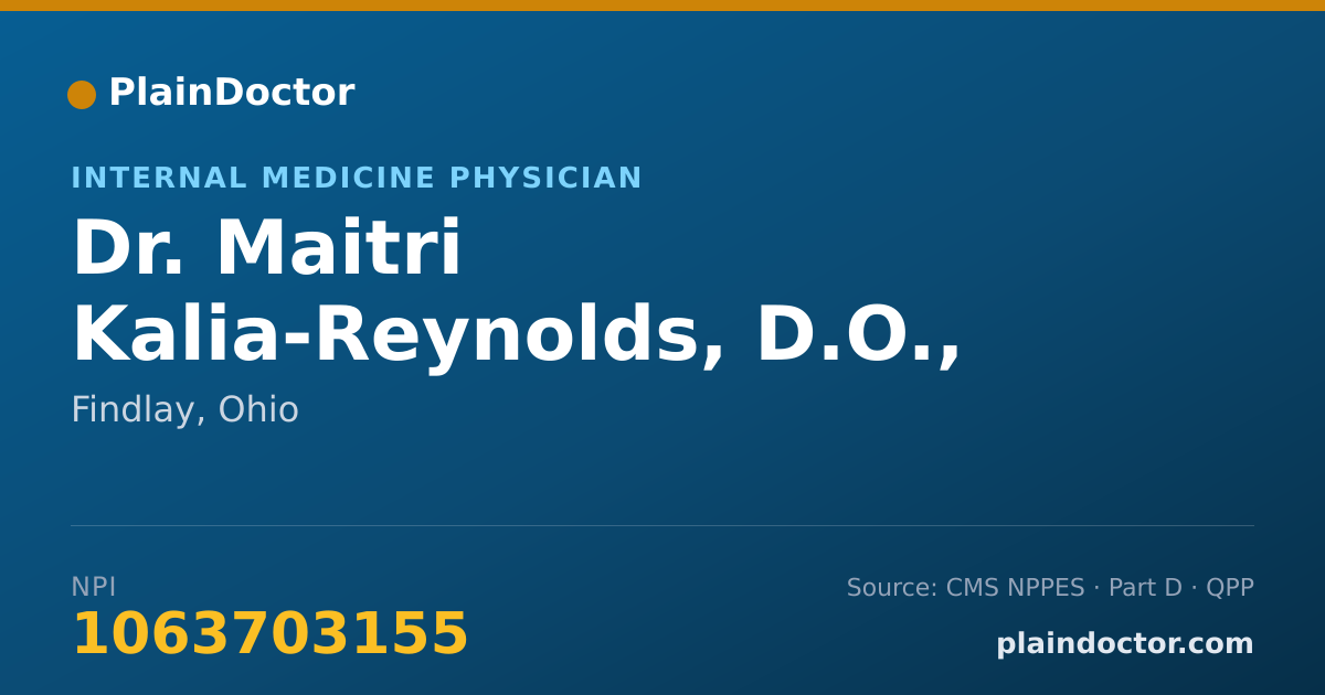 Shareable card for Maitri Kalia-Reynolds, D.O., M.S. - Internal Medicine Physician, Findlay, OH