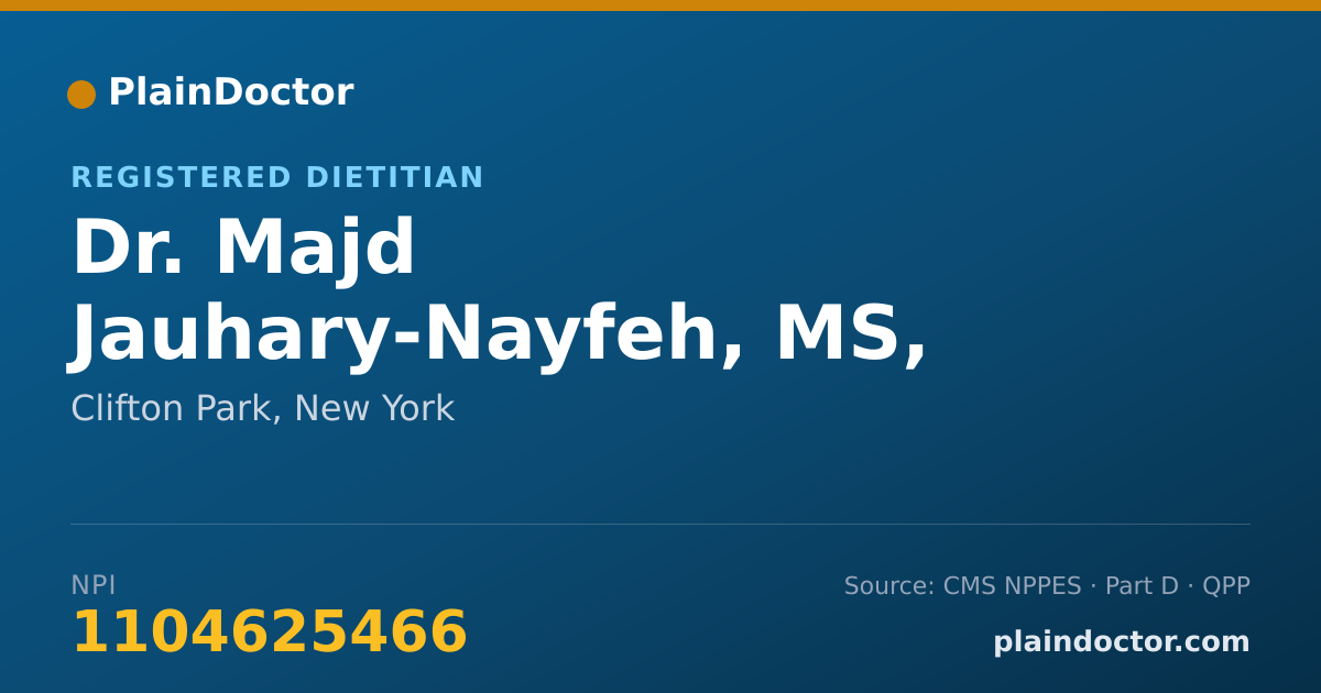 Shareable card for Majd Jauhary-Nayfeh, MS, RD, CDN - Registered Dietitian, Clifton Park, NY