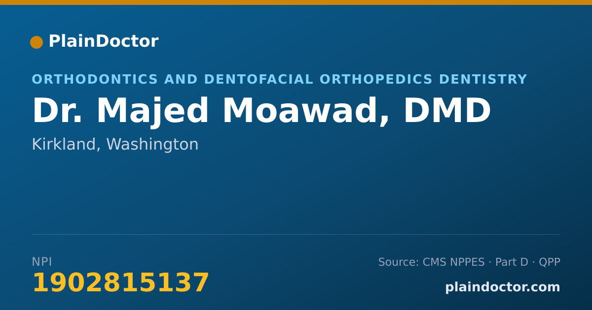 Shareable card for Majed Moawad, DMD - Pediatric Dentistry, Kirkland, WA