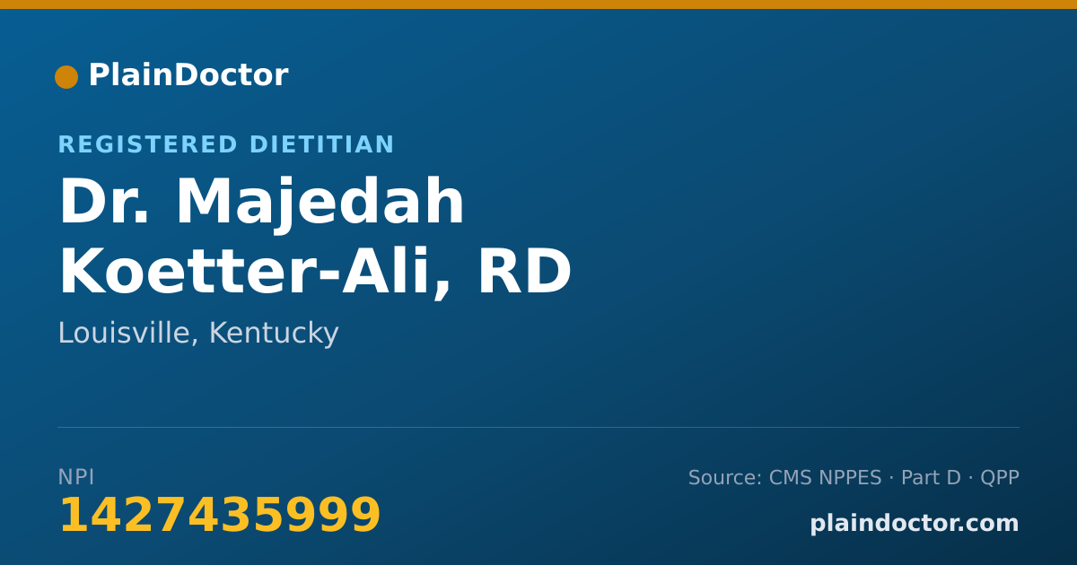 Shareable card for Majedah Koetter-Ali, RD - Registered Dietitian, Louisville, KY