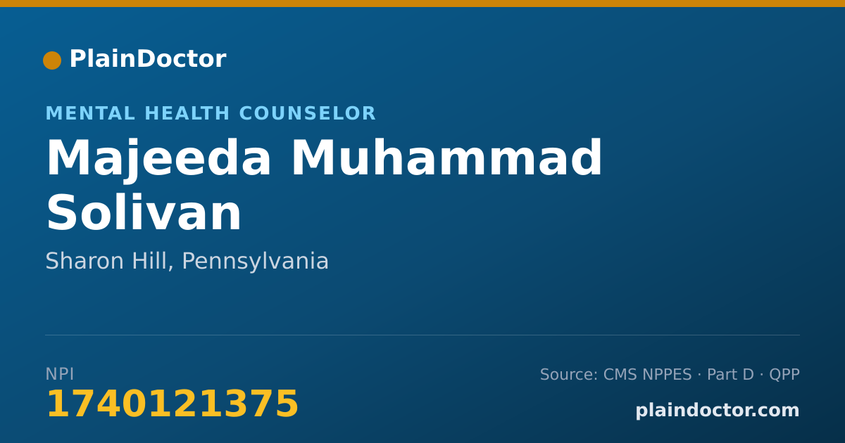 Shareable card for Majeeda Muhammad Solivan - Mental Health Counselor, Sharon Hill, PA