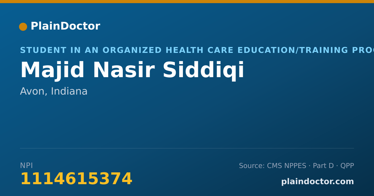 Shareable card for Majid Nasir Siddiqi - Student in an Organized Health Care Education/Training Program, Avon, IN