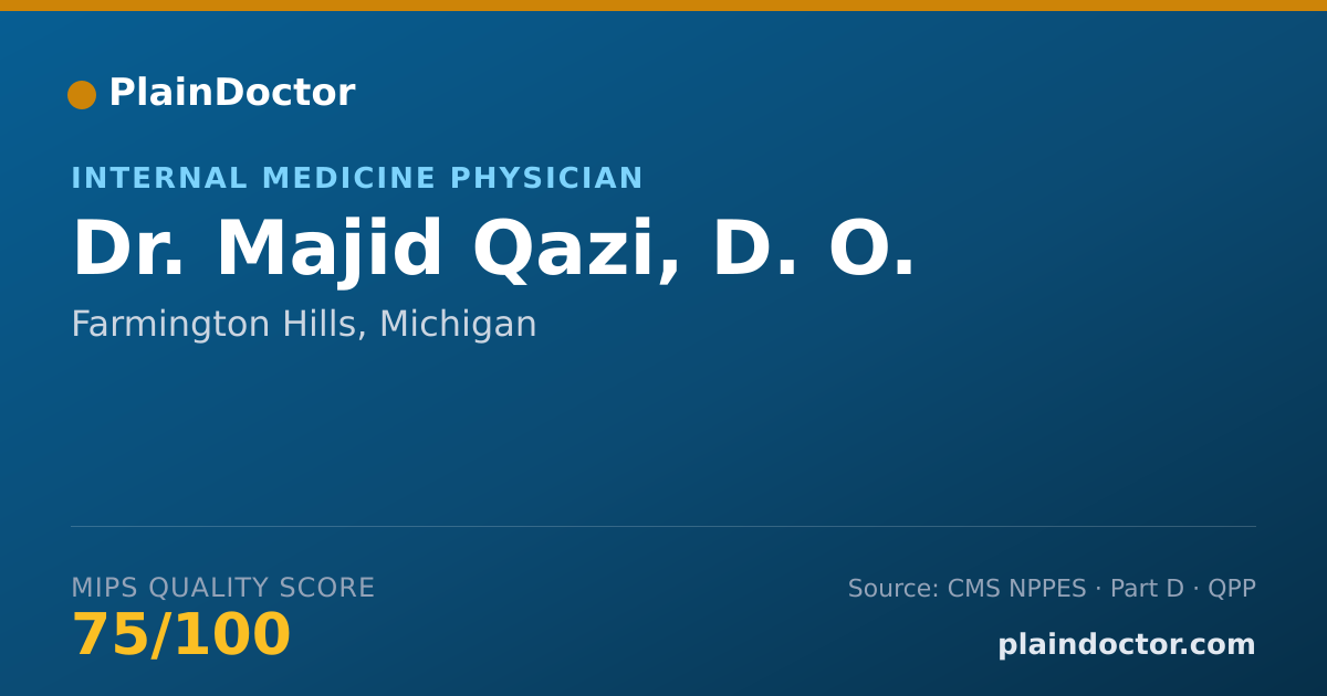 Shareable card for Majid Qazi, D. O. - Internal Medicine Physician, Farmington Hills, MI