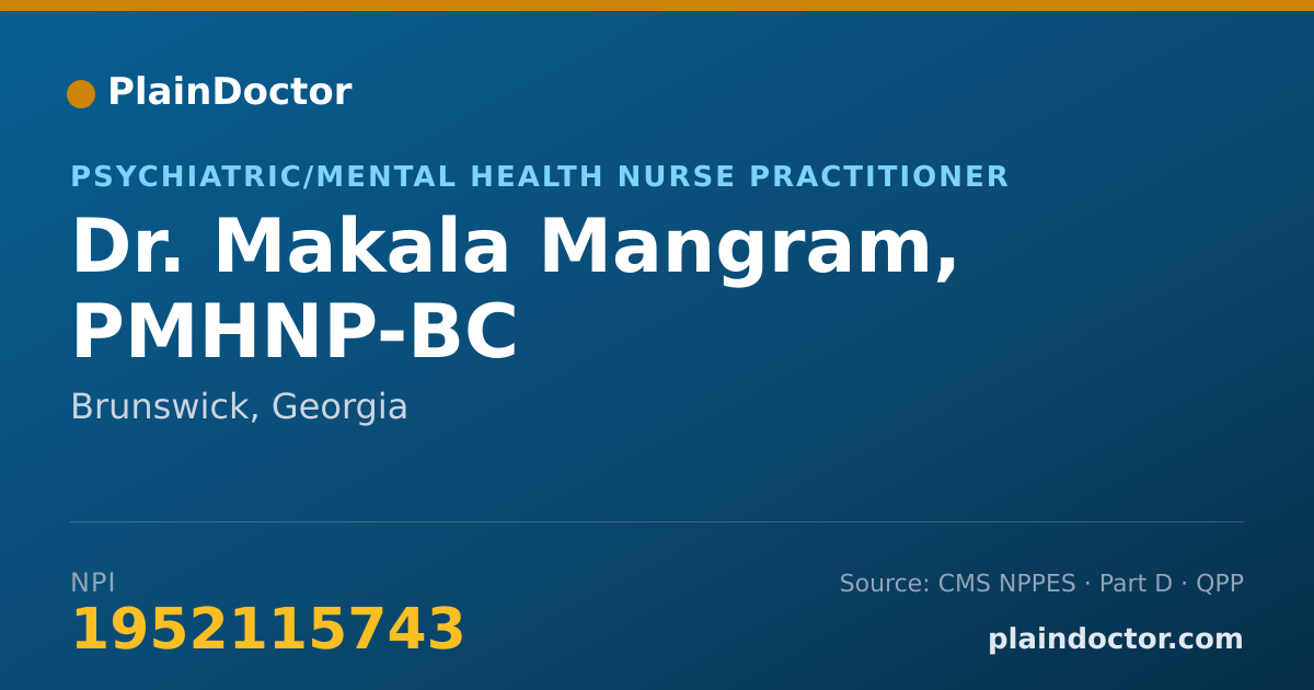 Shareable card for Makala Mangram, PMHNP-BC - Psychiatric/Mental Health Nurse Practitioner, Brunswick, GA