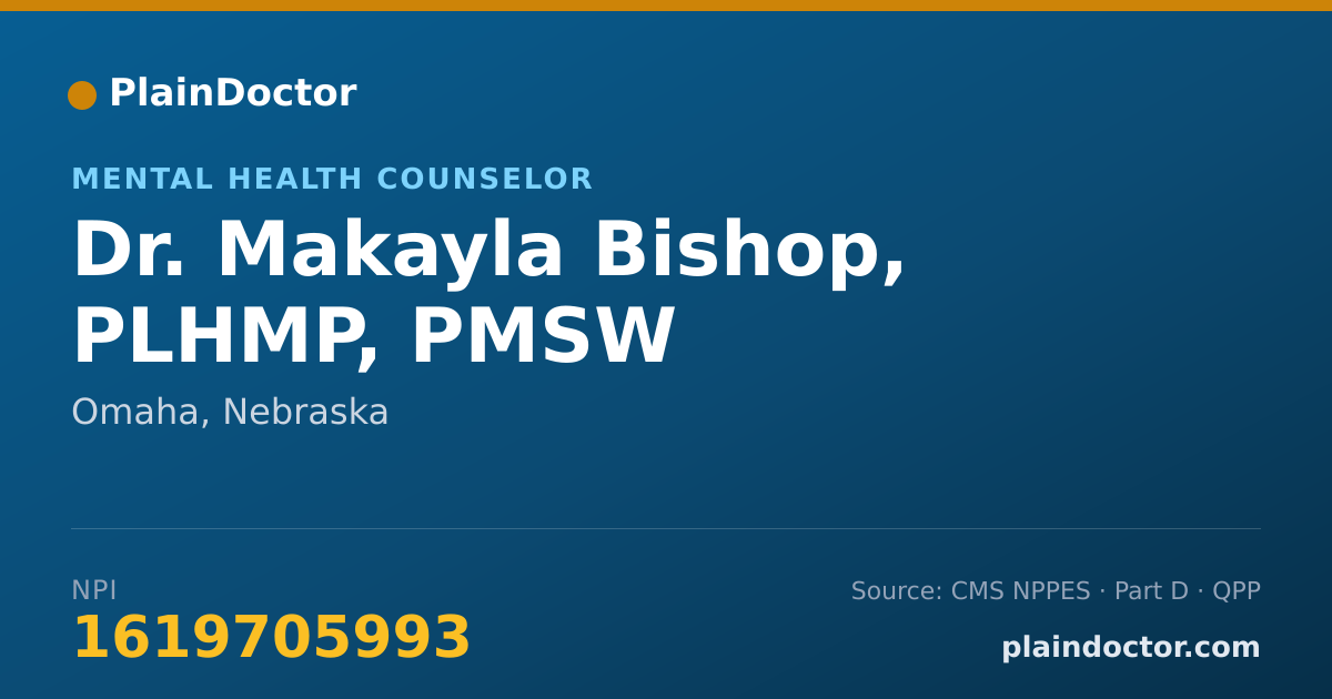 Shareable card for Makayla Bishop, PLHMP, PMSW - Mental Health Counselor, Omaha, NE
