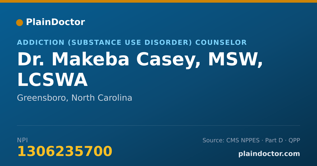 Shareable card for Makeba Casey, MSW, LCSWA - Addiction (Substance Use Disorder) Counselor, Greensboro, NC