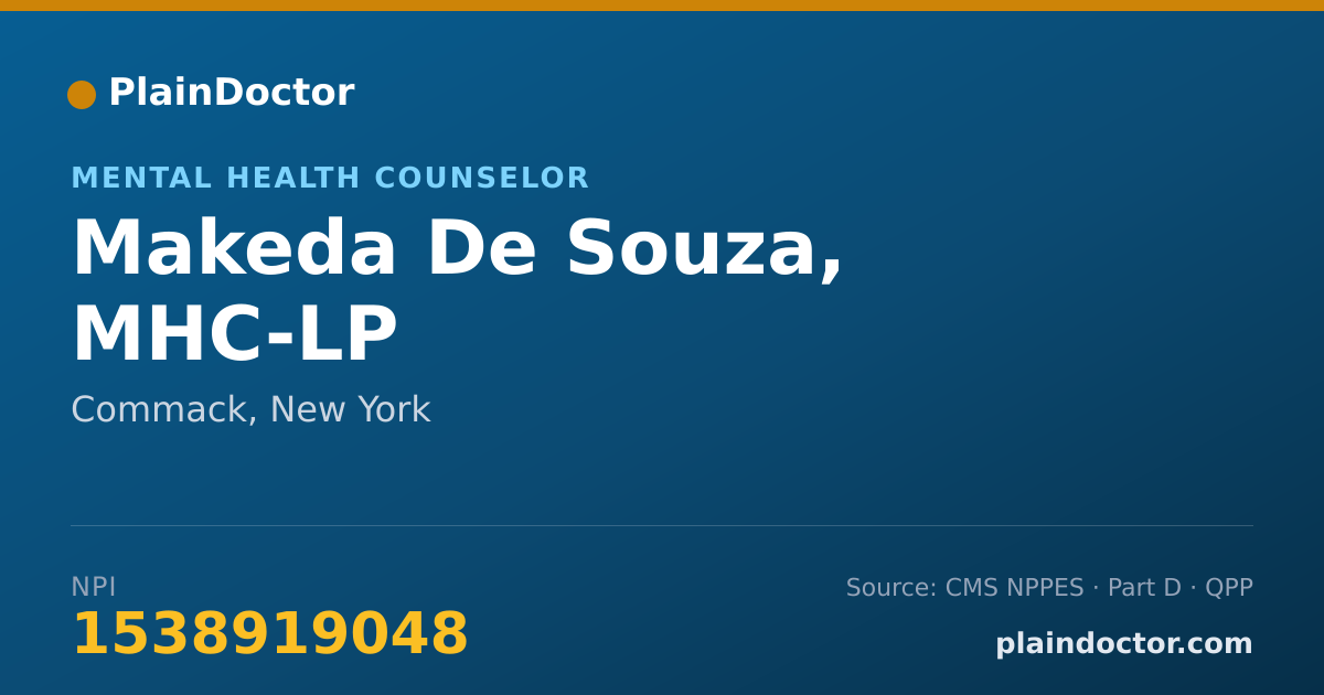 Shareable card for Makeda De Souza, MHC-LP - Mental Health Counselor, Commack, NY