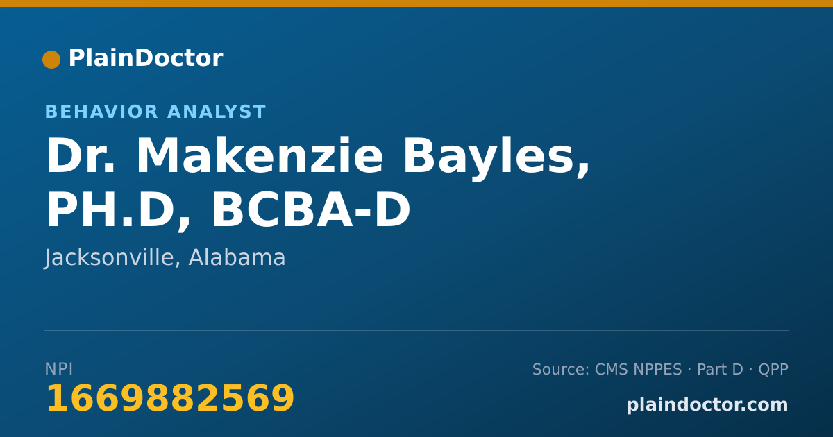 Shareable card for Makenzie Bayles, PH.D, BCBA-D - Behavior Analyst, Jacksonville, AL