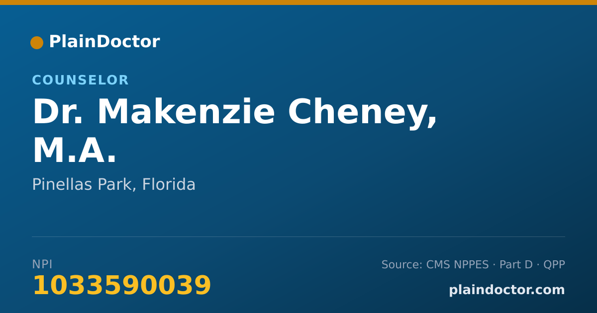 Shareable card for Makenzie Cheney, M.A. - Counselor, Pinellas Park, FL
