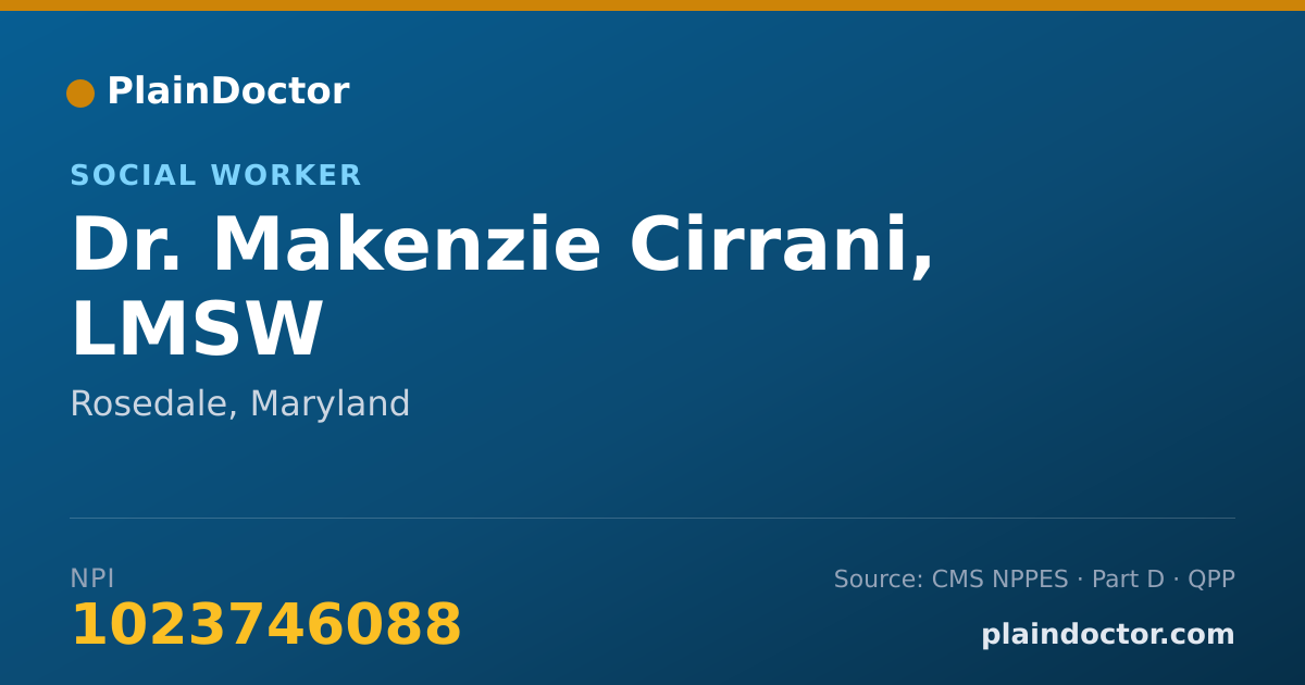 Shareable card for Makenzie Cirrani, LMSW - Social Worker, Rosedale, MD