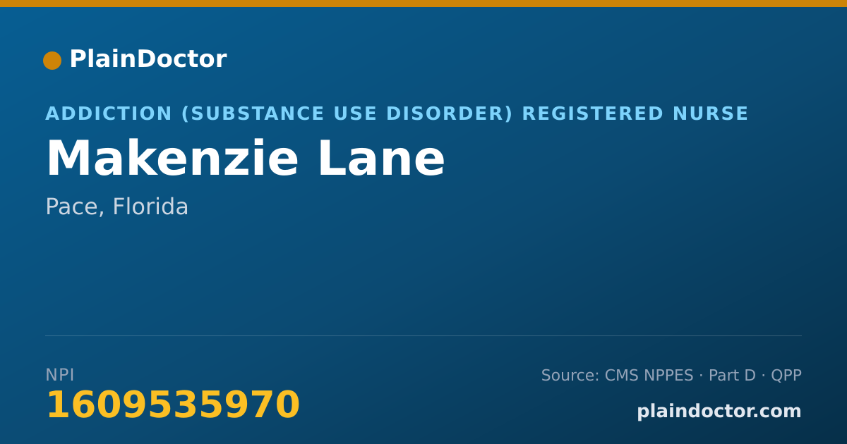 Shareable card for Makenzie Lane - Addiction (Substance Use Disorder) Registered Nurse, Pace, FL
