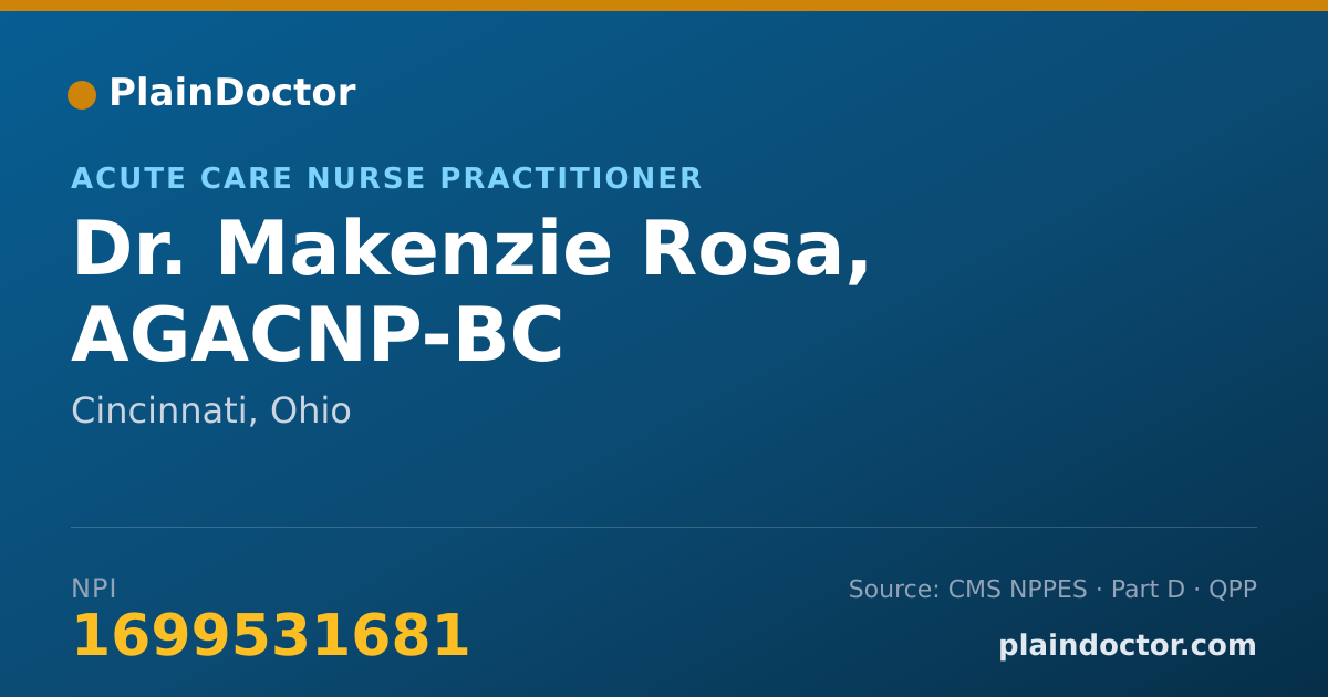Shareable card for Makenzie Rosa, AGACNP-BC - Acute Care Nurse Practitioner, Cincinnati, OH