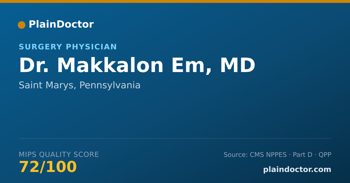 Shareable card for Makkalon Em, MD - Surgery Physician, Saint Marys, PA