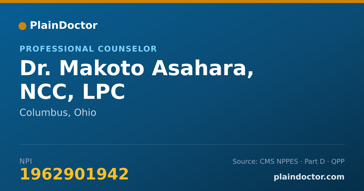 Shareable card for Makoto Asahara, NCC, LPC - Professional Counselor, Columbus, OH