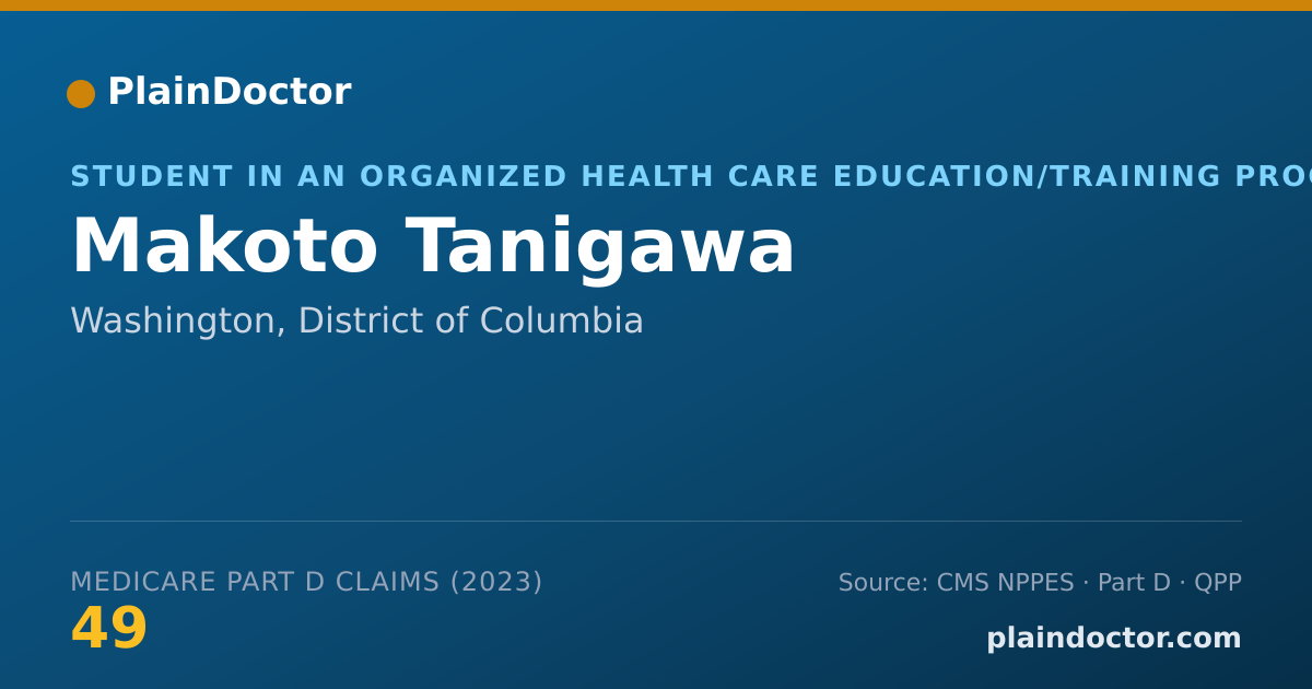 Shareable card for Makoto Tanigawa - Student in an Organized Health Care Education/Training Program, Washington, DC