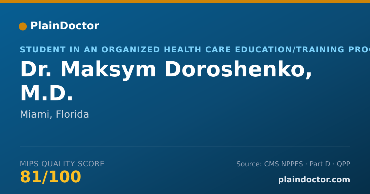 Shareable card for Maksym Doroshenko, M.D. - Student in an Organized Health Care Education/Training Program, Miami, FL