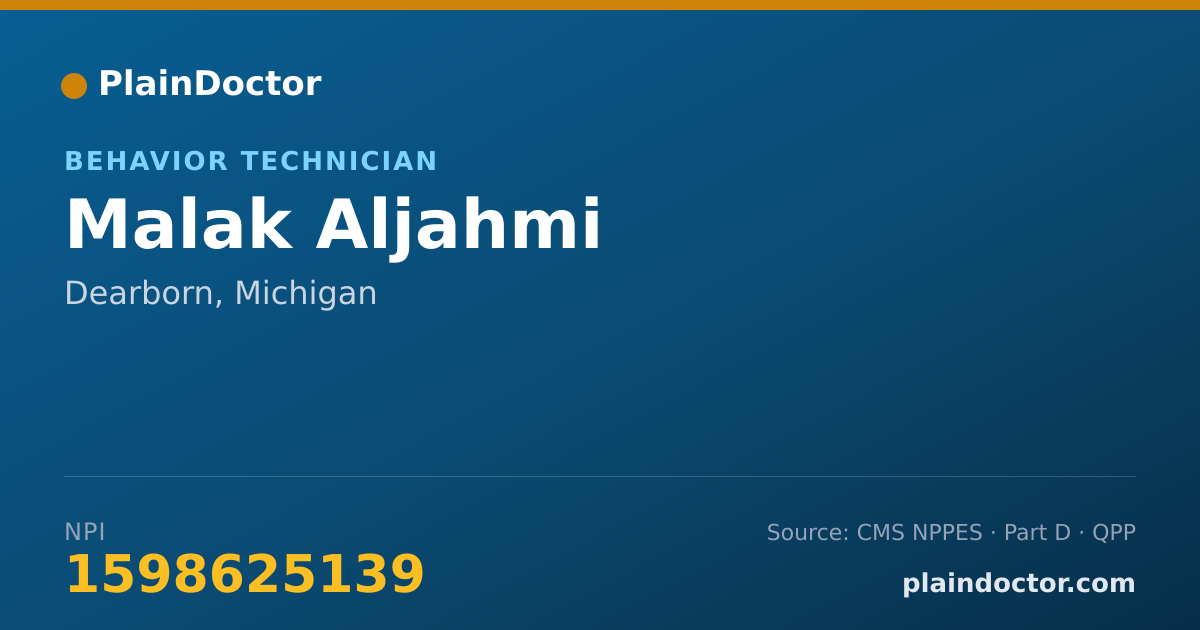 Shareable card for Malak Aljahmi - Behavior Technician, Dearborn, MI