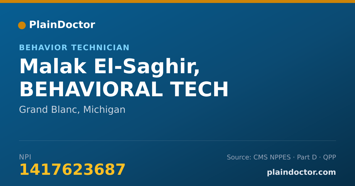 Shareable card for Malak El-Saghir, BEHAVIORAL TECH - Behavior Technician, Grand Blanc, MI