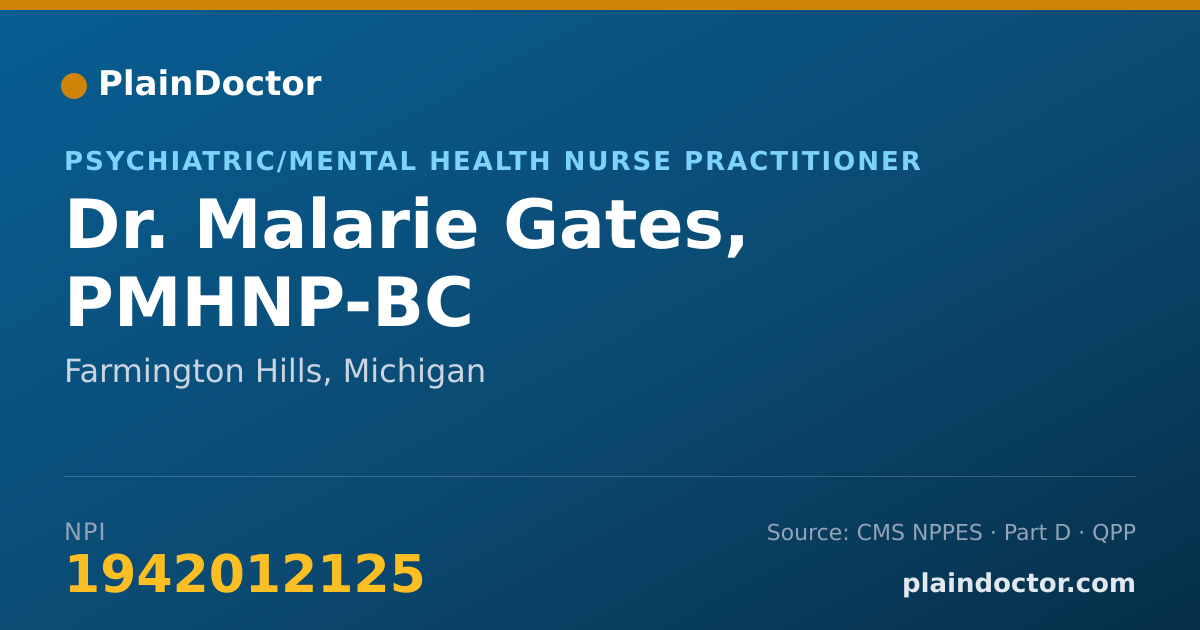 Shareable card for Malarie Gates, PMHNP-BC - Psychiatric/Mental Health Nurse Practitioner, Farmington Hills, MI