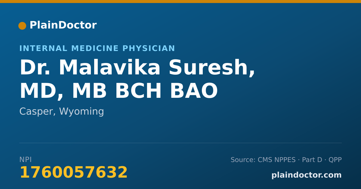 Shareable card for Malavika Suresh, MD, MB BCH BAO - Internal Medicine Physician, Casper, WY
