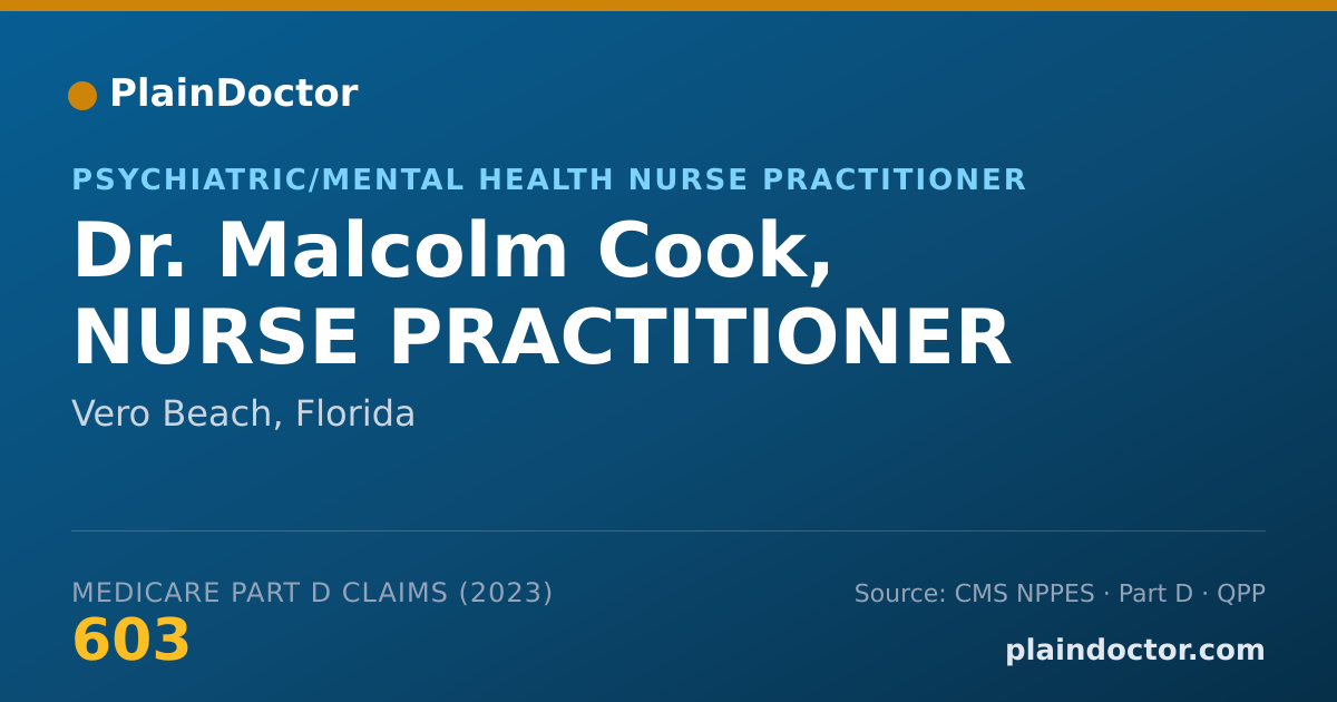 Shareable card for Malcolm Cook, NURSE PRACTITIONER - Psychiatric/Mental Health Nurse Practitioner, Vero Beach, FL