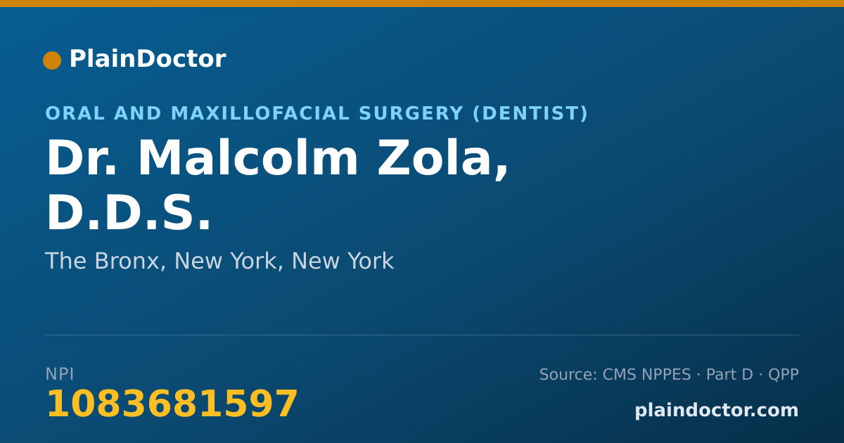 Shareable card for Malcolm Zola, D.D.S. - Oral and Maxillofacial Surgery (Dentist), The Bronx, New York, NY
