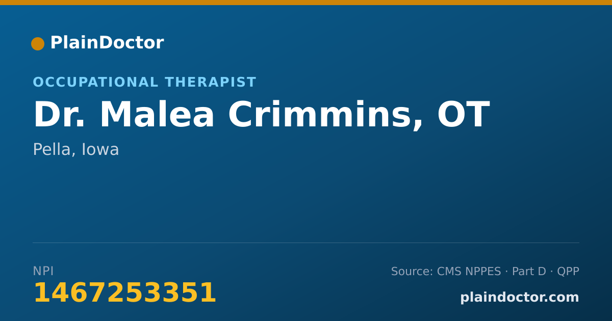 Shareable card for Malea Crimmins, OT - Occupational Therapist, Pella, IA