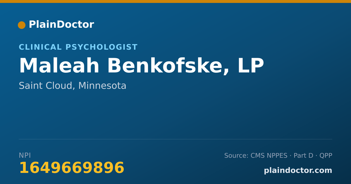 Shareable card for Maleah Benkofske, LP - Clinical Psychologist, Saint Cloud, MN