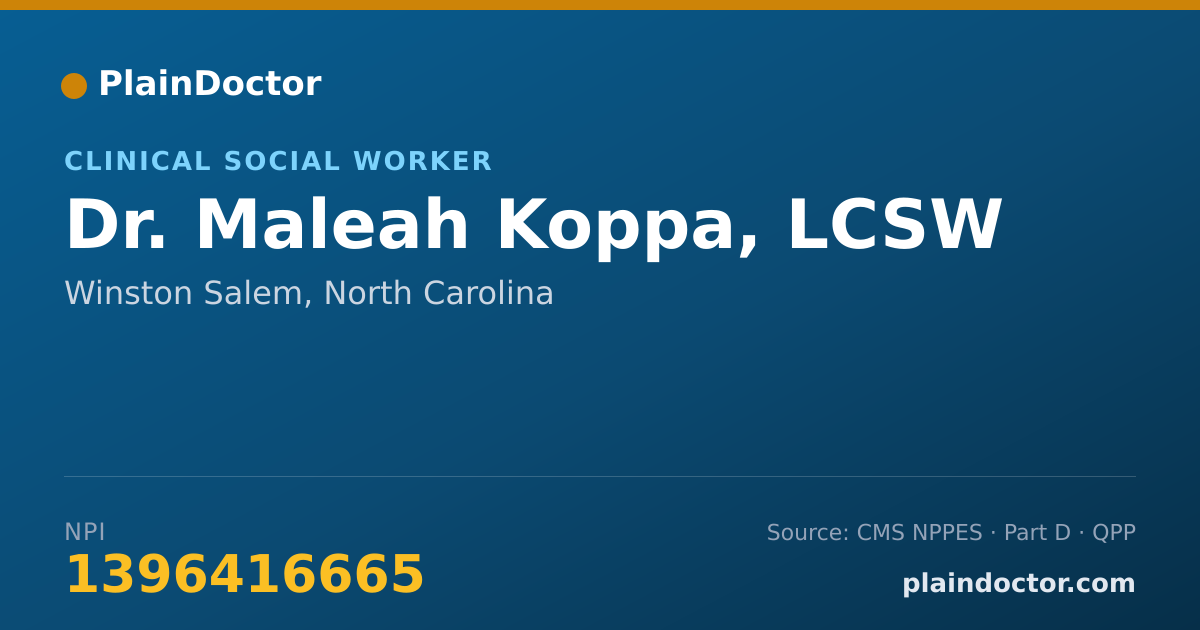Shareable card for Maleah Koppa, LCSW - Clinical Social Worker, Winston Salem, NC
