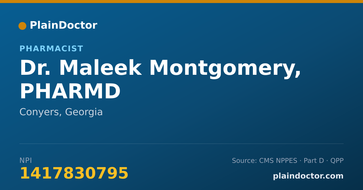 Shareable card for Maleek Montgomery, PHARMD - Pharmacist, Conyers, GA