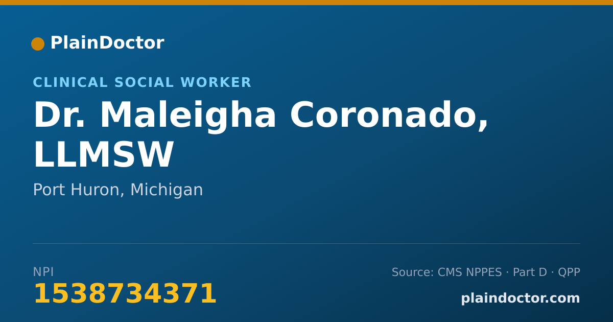 Shareable card for Maleigha Coronado, LLMSW - Clinical Social Worker, Port Huron, MI