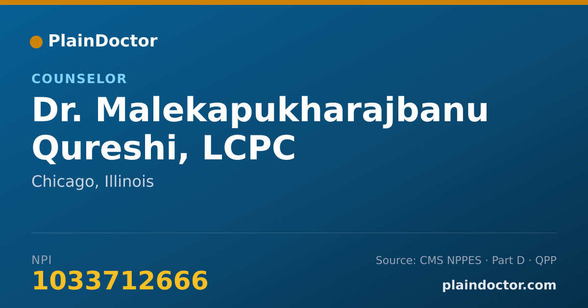 Shareable card for Malekapukharajbanu Qureshi, LCPC - Counselor, Chicago, IL