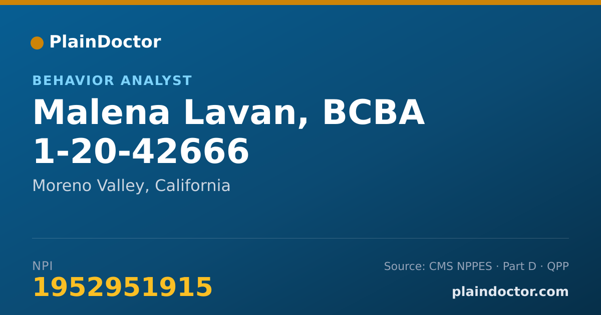 Shareable card for Malena Lavan, BCBA 1-20-42666 - Behavior Analyst, Moreno Valley, CA