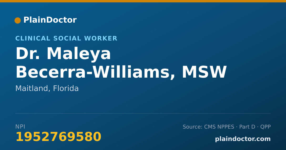 Shareable card for Maleya Becerra-Williams, MSW - Clinical Social Worker, Maitland, FL